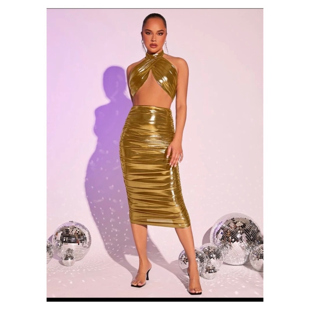 Gold metallic two piece